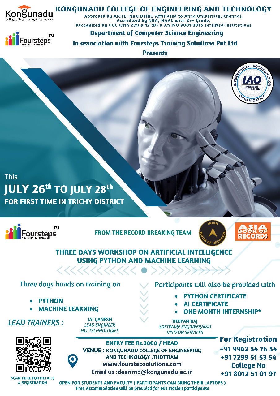 Three Days Workshop on Artificial Intelligence Using Python and Machine Learning 2019